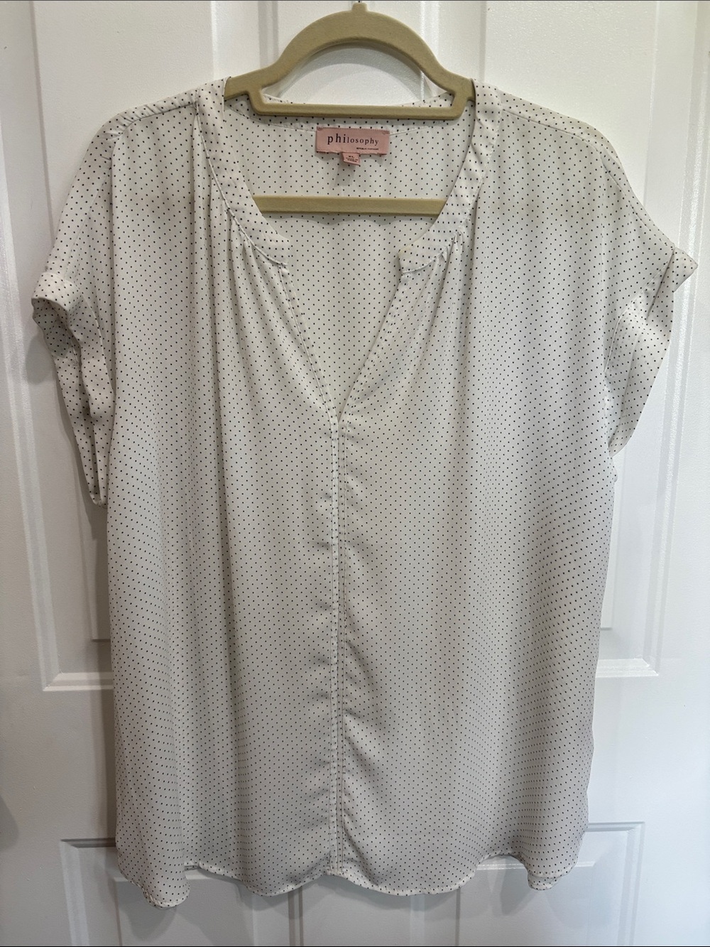 Philosophy White Blouse with Black Micro-Dot Print Size XL